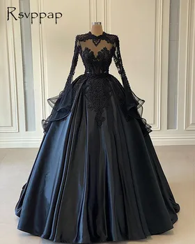 Večernje haljine u afričkom stilu dugih rukava u crnoj stilu 2021 Fantastične teške kristali Prozirni top Raskošnom loptu haljina Za žene i večernje haljine