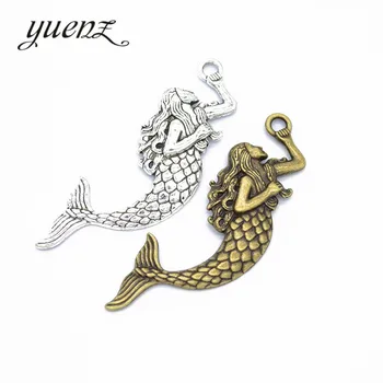 YuenZ 3 kom 2 boje Antičku Srebrna boja Sirena Privjesci ogrlica od цинкового legure,naušnica i narukvica nakit DIY ručni rad 77*25 mm D772