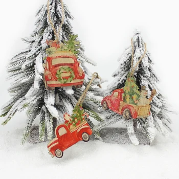 HUADODO 3 kom. Tiskano Božić Kamion Drveni Privjesci Ukras za Božićno drvce Rotirajući college Božićni ukras Dječji dar 1