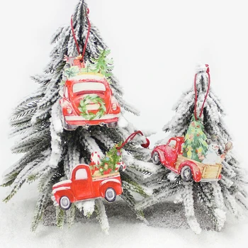 HUADODO 3 kom. Tiskano Božić Kamion Drveni Privjesci Ukras za Božićno drvce Rotirajući college Božićni ukras Dječji dar 3